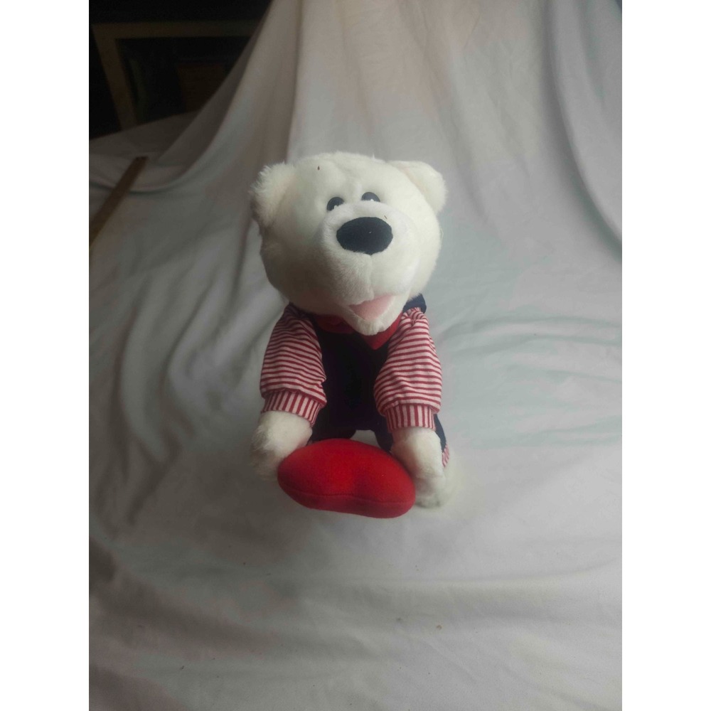 PBC International Teddy Bear Plush White Overalls Red Striped Vintage Love Gift